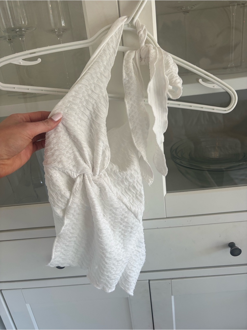 White Textured Halter Top - Women